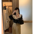 Korean Style Contrast Color Double Doll Collar Shirt Women's Spring New Pleated Chiffon Shirt Top. 