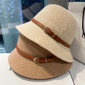 New Women's Sun Hat Simple Linen Breathable Refreshing Hat Summer Travel Sunscreen Sun Ribbon Decoration Foldable Straw Hat Gift. 