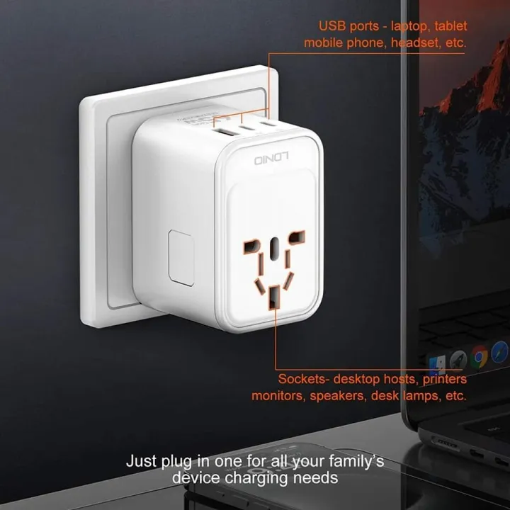 Ldnio%20Z6%2065W%203%20USB%20Ports%20GaN%20Universal%20Travel%20Adapter%20-%20White%20-%20Image%204