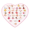 36pcs/box Cute Cartoon Kids Rings Korean Animal Flower Adjustable Child Girls Finger Rings Children Kawaii Sweet Gifts. 