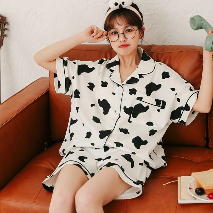 Pants%20Summer%20Women's%20Cotton%20Pajamas%20Women's%20Pajamas%20Set%20Two%20Piece%20Cow%20Print%20Short%20Sleeve%20Pajamas%20Loungewear%20Button%20Tops%20Short%20-%20Image%206