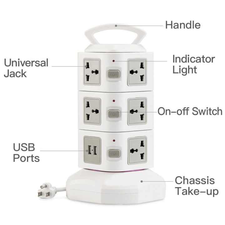 Tower%20Power%20Strip%20Surge%20Protector%20Vertical%20Multi%20Sockets%207/11/15/19%20Way%20Universal%20Outlets%20Plug%20Socket%202%20USB%203m%20Extention%20Cord%20-%20Image%203