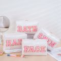 Cute Travel Chenille Varsity FACE Letter Makeup Bag Preppy Patch Cosmetic Pouch for Teens Girls Women Toiletry Storage Organizer.