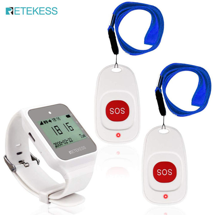 Retekess TD108 Caregiver Pager Nurse Alert Help Calling System 1 User-Defined Watch Pager 2 TH001 Waterproof Call Buttons for Elderly Patient at Home