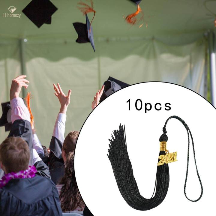 Graduation Caps Tassel with 2021 Year Gold Date Hat Ceremony Decor black