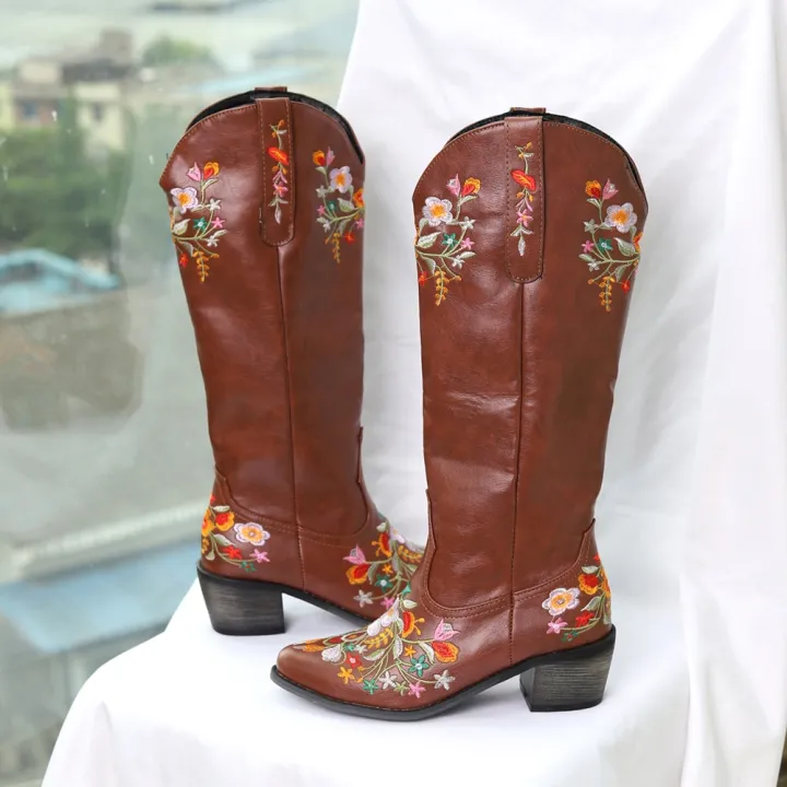 %E3%80%90Alien%20Alien%E3%80%91%20New%20Vintage%20Shaped%20Flowers%20Embroidery%20Bootes%20Women%20Western%20Cowgirls%20Cowboy%20Boots%20Casual%20Work%20Riding%20Chunky%20Heel%20Boot%20Ladies%20-%20Image%202