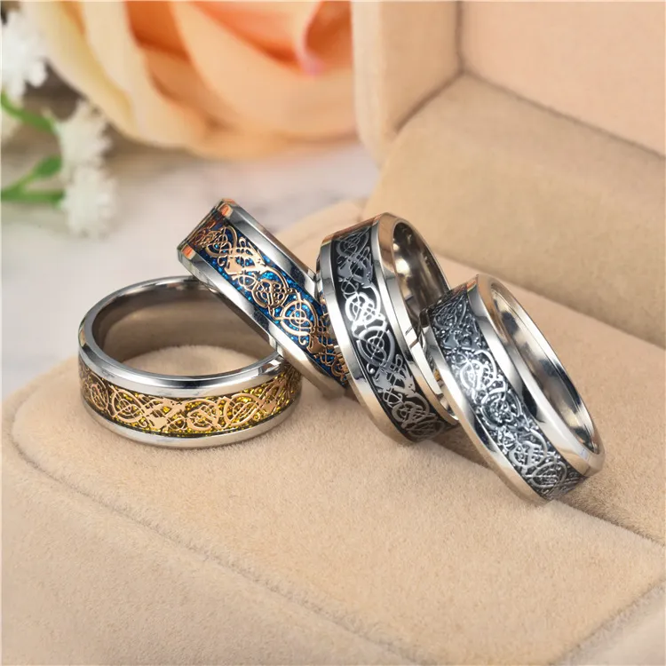 Cross-border stainless steel dragon pattern ring European and