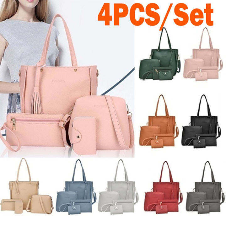 9 Colors Ladies Leather Bag Set 4pcs Shoulder Bag Handbag Messenger Bag Set Mzea