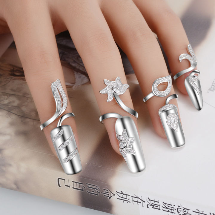 Wholesale Creative Jewelry Ring Rhinestone Nail Ring Adjustable Finger Nail Ring For Women