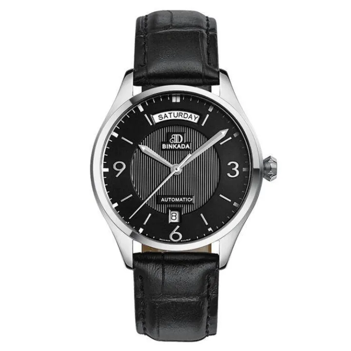Binkada BINKADA male guest Qatar Mens Watch automatic mechanical watch retro casual black leather waterproof strip's 7052-1