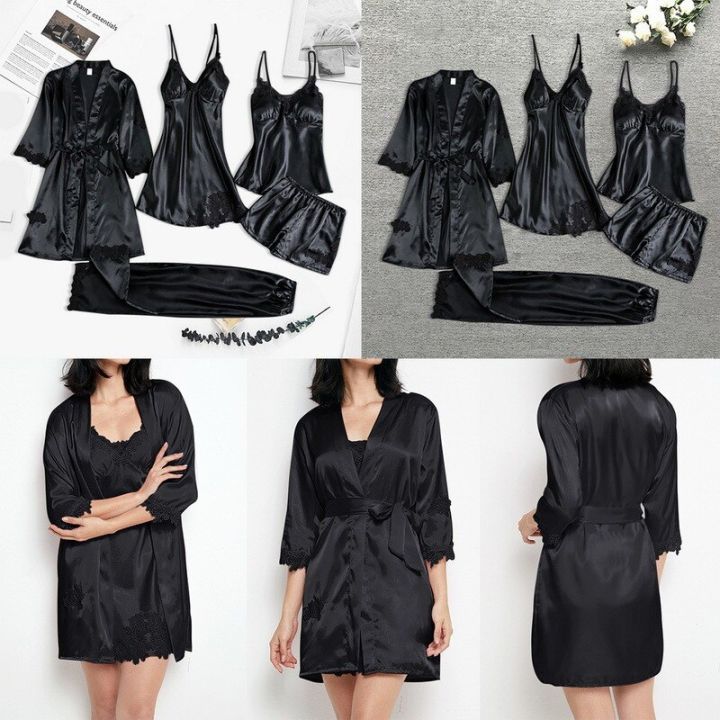 5PC%20Silk%20Robe%20Sleep%20Suit%20Womens%20Lace%20Satin%20Pajamas%20Gown%20Set%20V-Neck%20Cami%20Nighties%20Wear%20Pijama%20Home%20Nightwear%20Spring%20Nightdress%20-%20Image%204