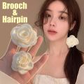 White Camellia Rose Hairpins Retro Brooch Flower Disc Hairclips Fabric Hair Clow Wedding Hair Bow Headwear Fashion Accessories.