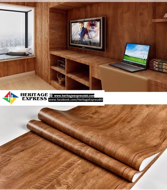 20%20sqf%20Self%20Adhesive%20Wood%20Grain%20Furniture%20Stickers%20PVC%20Wallpaper%20cabinets%20Gloss%20Film%20Vinyl%20Counter%20Top%20Decal%20(%2010x2%20feet)%20-%20Image%203