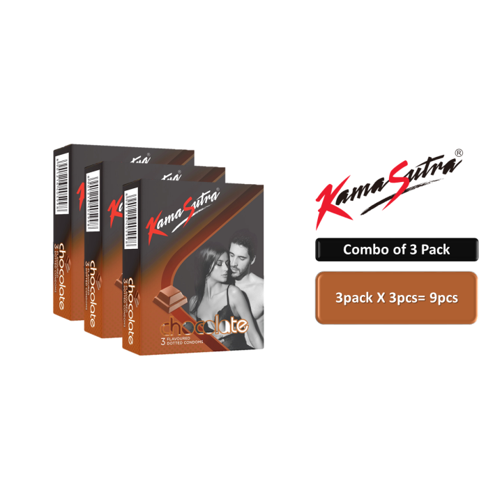 KamaSutra Chocolate Flavoured Dotted Condoms | Combo of 3 Packs (9 Pcs)