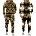 Luxury Golden Pattern Men's 3D Print Zipper Hoodie/Tracksuit Set Baroque Court Crown Vintage Street Wear Men/Women Clothing Suit.