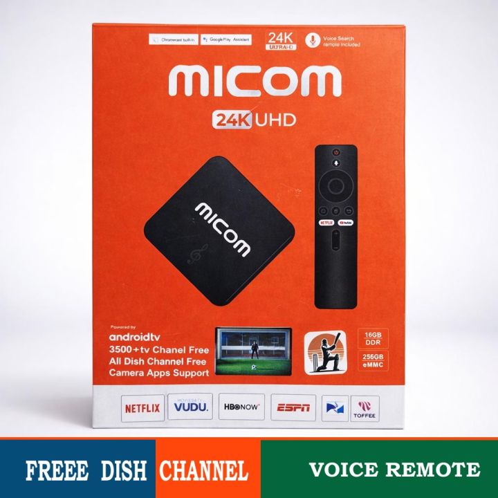 Micom Android Box MICOM Android TV Box 24K UHD | 16GB DDR + 256GB eMMC | Chromecast Built ...