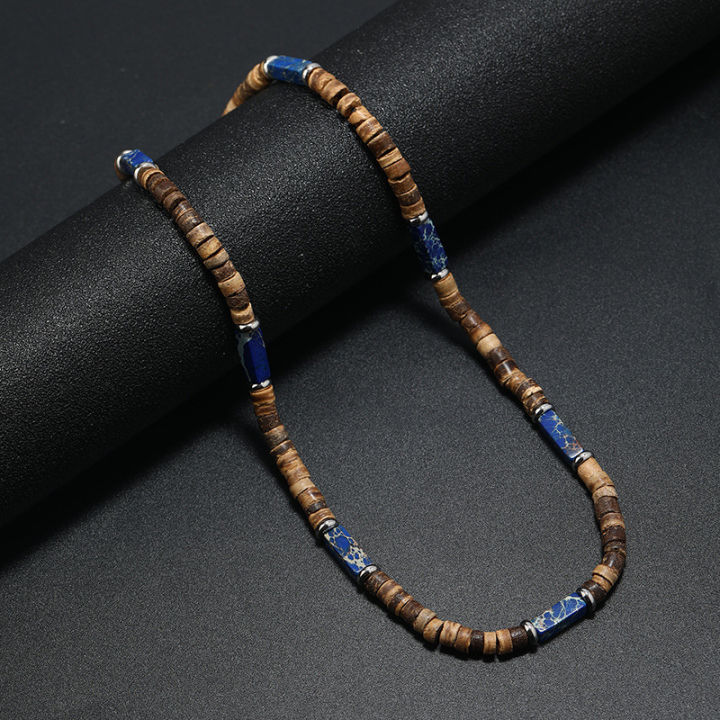 Boho%20Vintage%20Jewelry%20Summer%20Wood%20bead%20Beaded%20Necklace%20Men%20Handmade%20Natural%20stone%20Necklace%20-%20Image%208