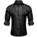 Men's Long Sleeve Black Paisley Silk Dress Shirts Casual Tuxedo Social Shirt Luxury Designer Men Clothing.