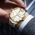 DGSenpi Classic Business Men Quartz Watch Diamond Dail Dual Calendar Watch Luminous Pointer Watch Steel Band Men Wrist Watch Waterproof.