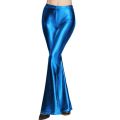Fashion Ladies Solid Color High Waist Faux Leather Slim Fit Flared Trousers Trousers Women's Shiny Flared Pants Laser M.