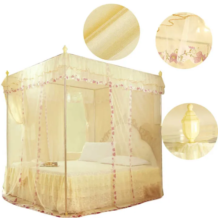 Bedroom%20Mosquito%20Netting%20Luxury%20Princess%20Canopy%20Bed%20Curtains%204%20Corner%203%20Side%20Openings%20Post%20Bed%20Curtain%20Bedding%20No%20Bracket%20-%20Image%205