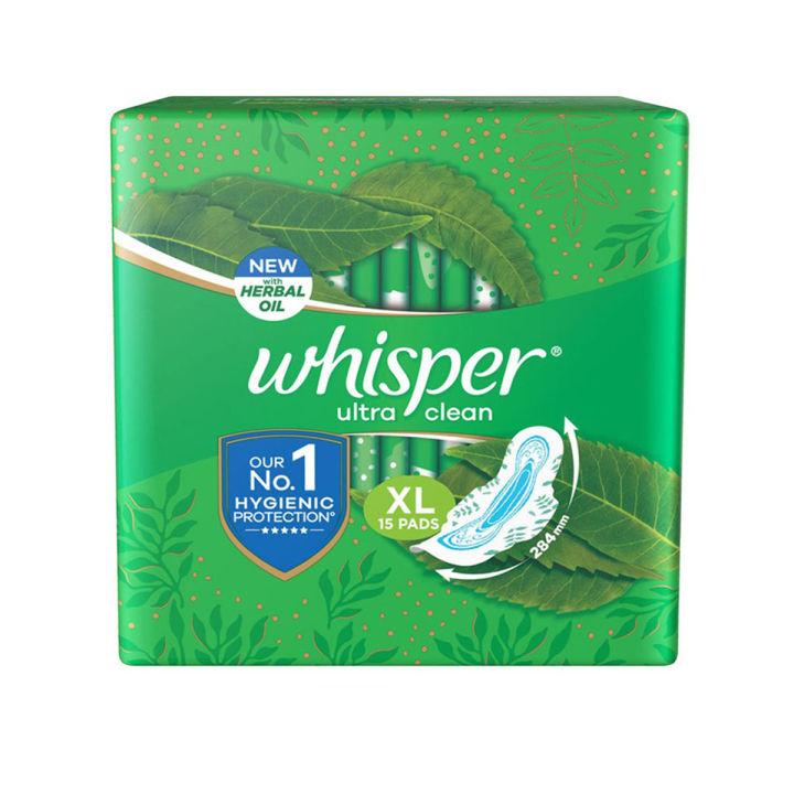 Whisper Ultra Clean Wings Sanitary Pads for Women, XL 15 Napkins - pad
