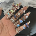 Y2K Crystal Rings Kpop Heart Adjustable Ring Irregular Geometry Punk Vintage Rings Set for Women Girls New Fashion Jewelry. 
