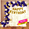 Blue Theme Birthday Decoration Combo: Includes Banner, Net Curtain, Balloons, Confetti Balloons, Balloon Arch, Both Side Tape - Complete Set for Perfect Party Atmosphere - (Pack of 95 Pcs). 