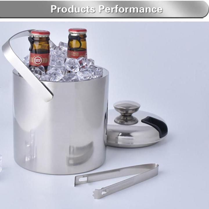 Red Supplies 1.3L Stainless Steel Double-layer Ice Bucket Insulation Ice Granule Bucket Small Beer Ice Bucket With Ice Clip