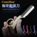 CestoMen old fashioned manual ring shaving knife holder for men's grooming shaving eyebrow trimming stainless steel shaver.