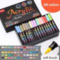 12-60 Colors Acrylic Paint Brush pen Art Marker Soft Tip Pen for Ceramic Rock Glass Porcelain Mug Wood Fabric Canvas Painting. 