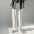 White Wide Leg Pants Men's Summer Ice Silk Casual Pants Loose Straight Mop Pants Draping Effect Wide-Leg Suit Pants.