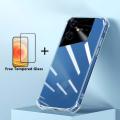 New Phone Case For Tecno Pova Neo 3 Cover Clear Shockproof Silicone + Tempered Glass Screen Protector Film For Tecno Pova Neo3 Case.