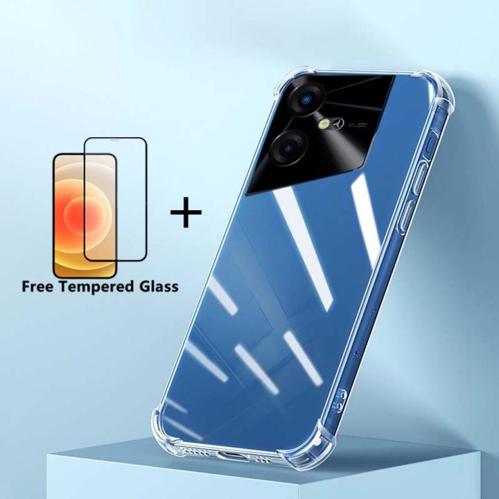 New Phone Case For Tecno Pova Neo 3 Cover Clear Shockproof Silicone + Tempered Glass Screen Protector Film For Tecno Pova Neo3 Case