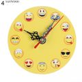 〓Creative Funny Emoji Round Wall Clock Living Room Bedroom Home Decor.