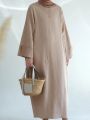 Dubai Causal Comfortable Abaya For Women 100% Cotton Saudi Turkish Clothing Solid Fashion Split Sleeve Muslim Dress With Pockets.