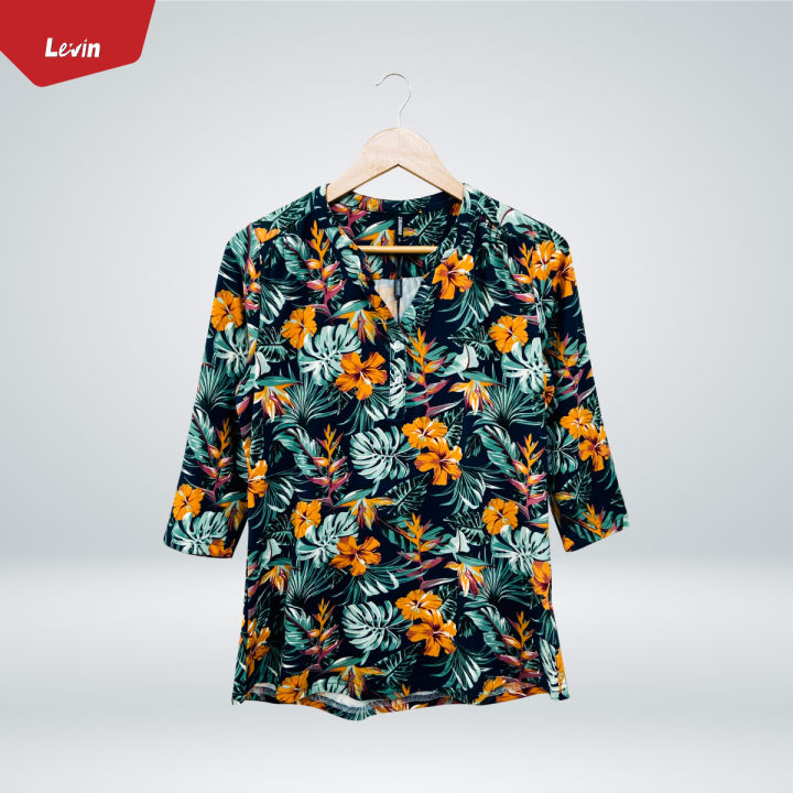 Ladies Three Quarter Sleeve Soft Floral Casual Tops From Levin