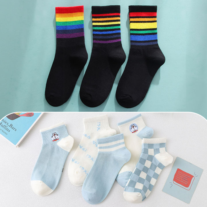 Rainbow%20Socks%20for%20Women%20Summer%20Mid-Calf%20Length%20SocksinsTrendy%20All-Match%20Cotton%20Socks%20Colorful%20Stripes%20Athletic%20Socks%20Internet%20Celebrity%20Stockings%20-%20Image%202