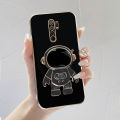 TA for Xiaomi Poco M2 / Redmi 9 Back Cover Creative Cute Astronaut Folding Bracket Luxury 6D Plating Case Soft Silicone Square Phone Case. 