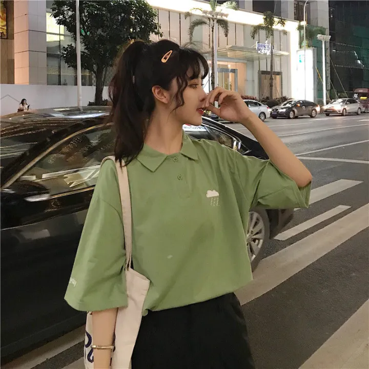 Summer%20Matcha%20Green%20polo%20Korean%20Style%20Loose%20Short%20Sleeve%20Shirt%20T%20T-shirt%20Female%20Student%20ins%20Fashionable%20Clothes%20with%20Half%20Sleeves%20Avocado%20Green%20-%20Image%202