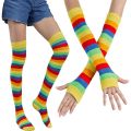 Striped Over the Knee Socks Set Women Girls Stocking Long Socks Arm Sleeve Cover Warm Knee Socks Gloves Christmas Cosplay Casual. 