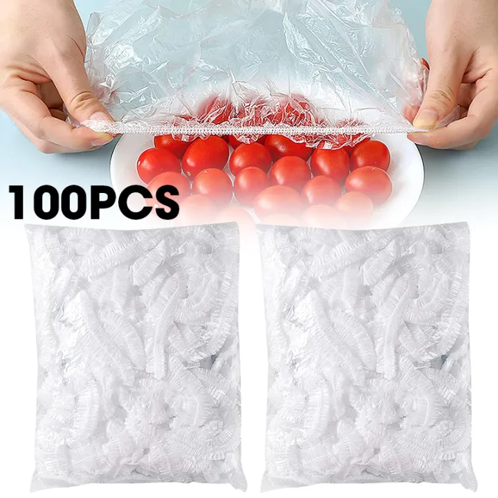 100Pcs Disposable Plastic Wrap Food Cover Elastic Plastic Wrap for Fruit Bowls Cups Caps Storage Kitchen Fresh Keeping Saver Bag