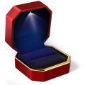 Luxury Ring Box Square Velvet Wedding Ring Case Jewelry Gift Box with LED Light for Proposal Engagement Wedding.