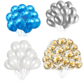 Ultimate Birthday Decor Combo - Silver Foil Curtain, Blue Paper Banner, Metallic Balloons, Confetti Delight, and Balloon Garland Arch - Full 47 Piece Party Package. 