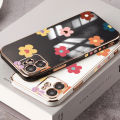 Hontinga for OPPO A38 Back Cover With Free Strap Luxury 6D Plating Falling Flower Side Pattern Case Soft Silicone Square Mobile Cover.