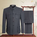 Sheep wool men, middle-aged and loose fitting Zhongshan suit set the elderly, Chinese style formal dress for men. 