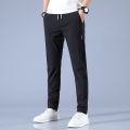 Men's Ice Silk Trousers Solid Color Mid Waist Loose Breathable Straight Casual Pants Thin Quick Dry Sports Pants.