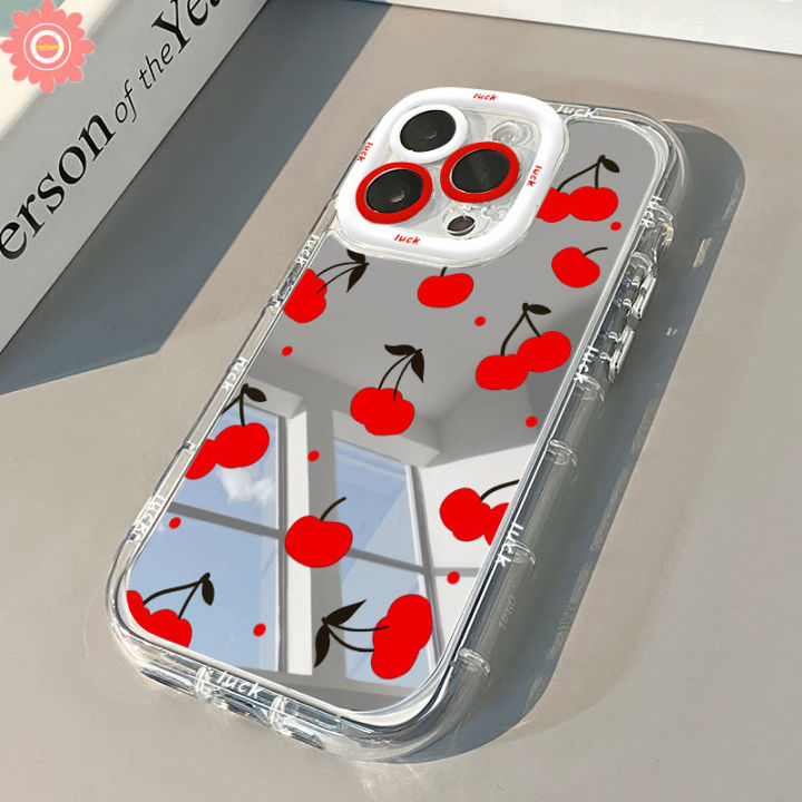 Graffiti Cartoon Cherry Cute Love Heart Bow Knot Case Compatible for IPhone 11 13 15 16 12 14 Pro Max 7Plus XR 15 8 7 16 Plus X XS Max SE2020 Luxury Make Up Mirror Soft Case
