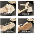 Women's French-Style High Heel Sandals23New Fairy Style Bow Chunky Heel Open Toe Sandals Fashion All-Match. 