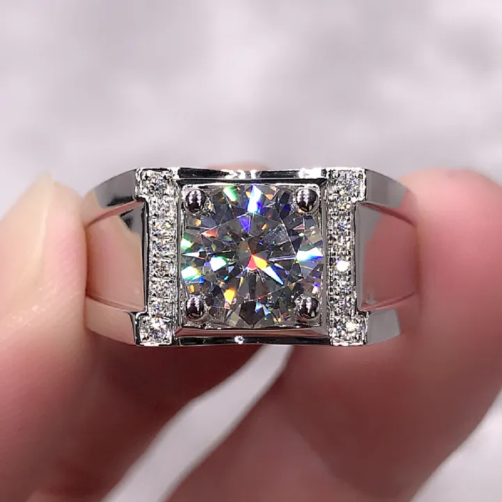 Chiba%2018K%20white%20gold%20moissanite%20men's%20diamond%20ring%20men's%20rose%20gold%201%20diamond%20ring%20sandblasted%20frosted%20white%20gold%20ring%20-%20Image%202